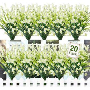 20 Bundles Artificial Flowers for Outdoors Fake Calla Lily Flowers, White
